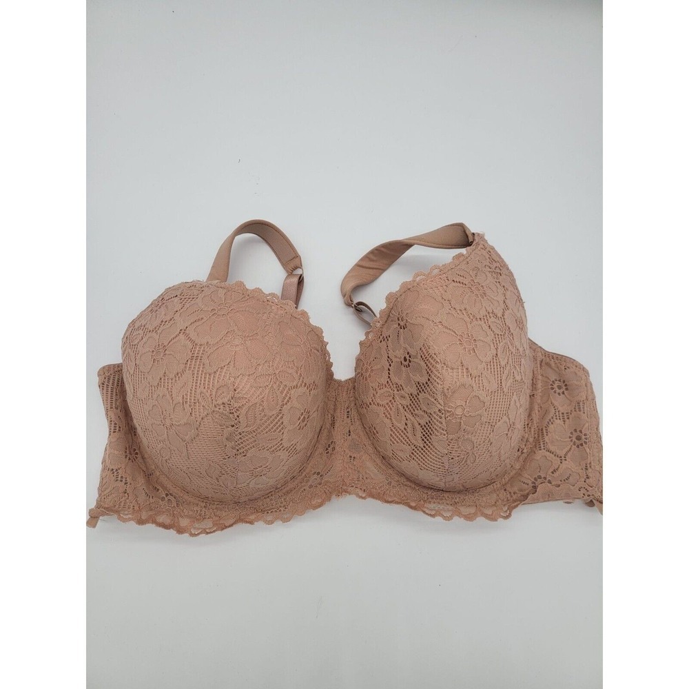 Delta Burke Bra 42D Womens Padded Underwired Pink‎ Lace Overlay Full Coverage